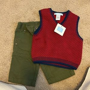 Janie and jack sweater vest and hunter green pants bundle